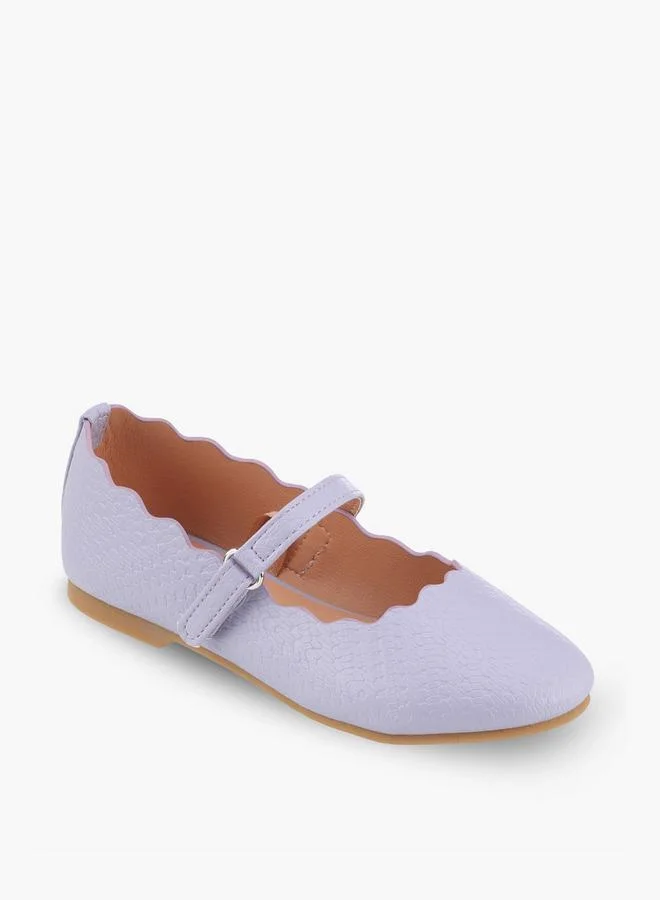 Juniors Girls Textured Mary Jane Shoes With Scalloped Trim