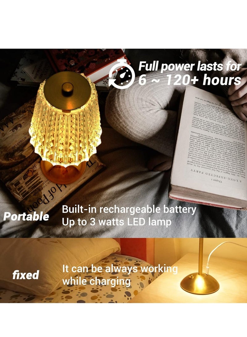 Cordless Table Lamp, Rechargeable Battery Powered Lamp, 3 Color Modes and Stepless Dimmable LED Touch Lamp, Portable Crystal Gold Metal Side Lamp for Bedroom Living Room Dining Room Outdoor - Image 3