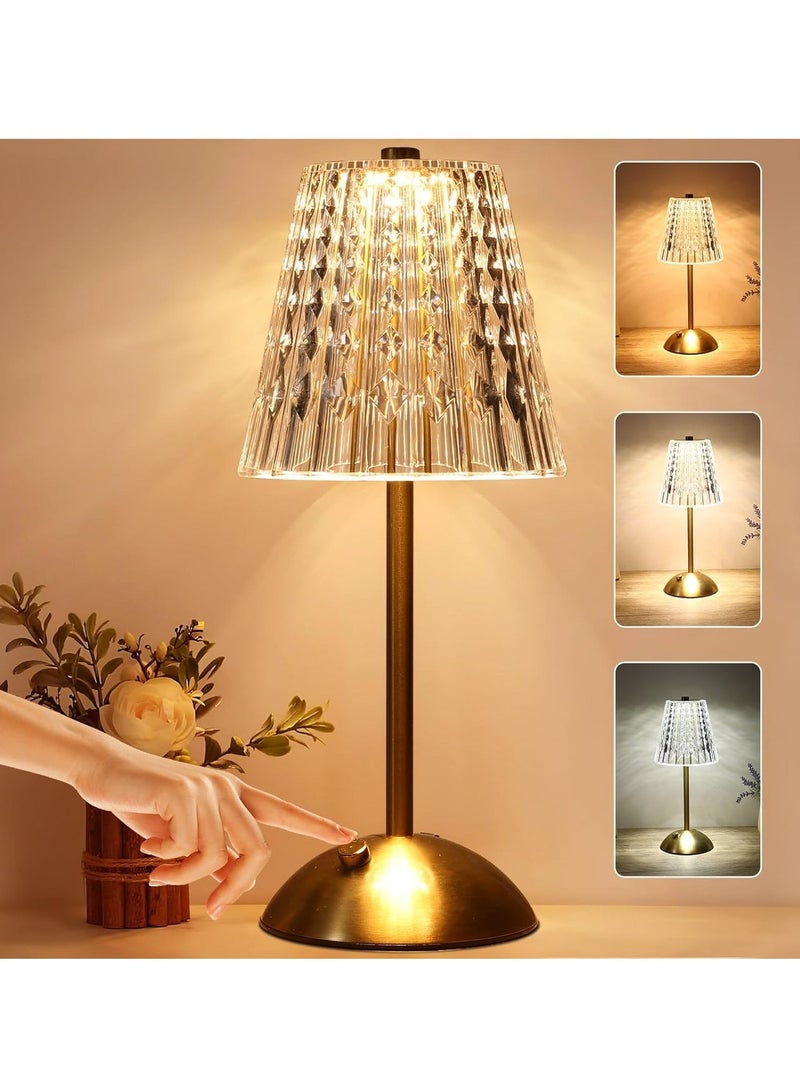 Cordless Table Lamp, Rechargeable Battery Powered Lamp, 3 Color Modes and Stepless Dimmable LED Touch Lamp, Portable Crystal Gold Metal Side Lamp for Bedroom Living Room Dining Room Outdoor - Image 2