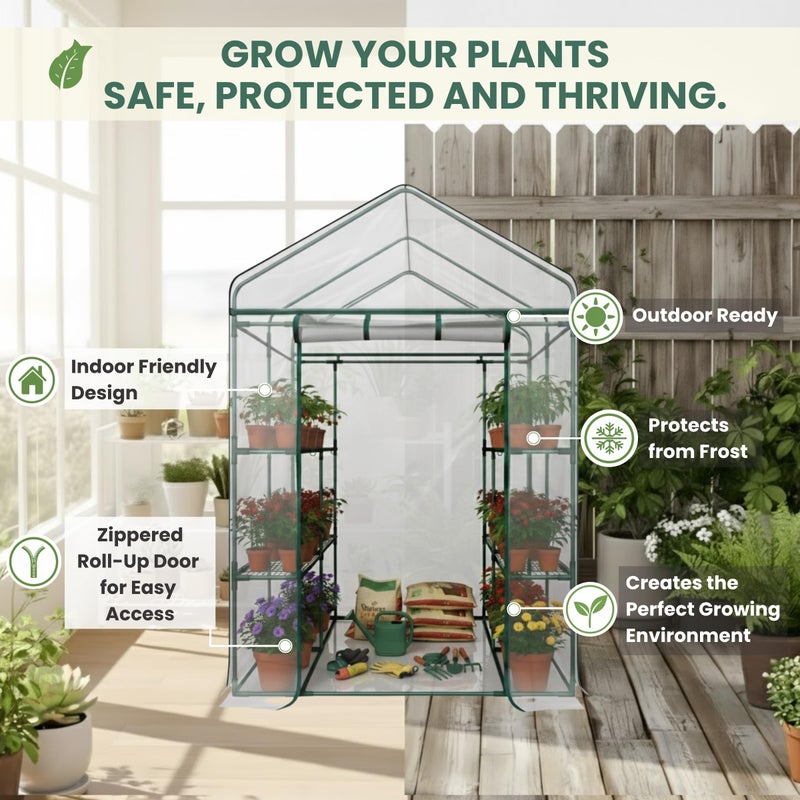 Home-Complete Greenhouse - Walk in Greenhouse with 8 Sturdy Shelves and PVC Cover for Indoor or Outdoor Use - 56 x 56 x 76-Inch Green House by Home-Complete - Image 2