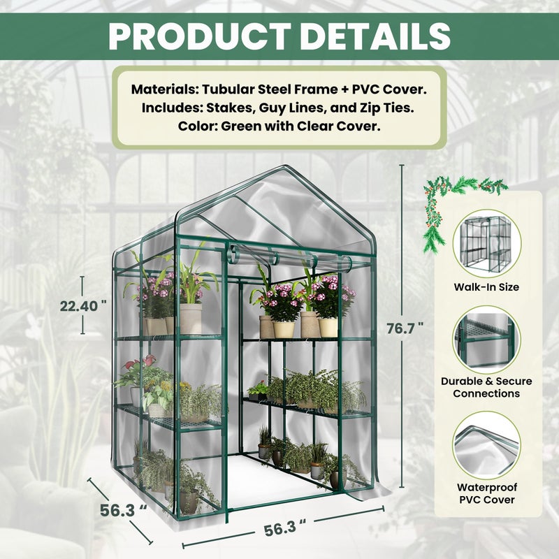 Home-Complete Greenhouse - Walk in Greenhouse with 8 Sturdy Shelves and PVC Cover for Indoor or Outdoor Use - 56 x 56 x 76-Inch Green House by Home-Complete - Image 5