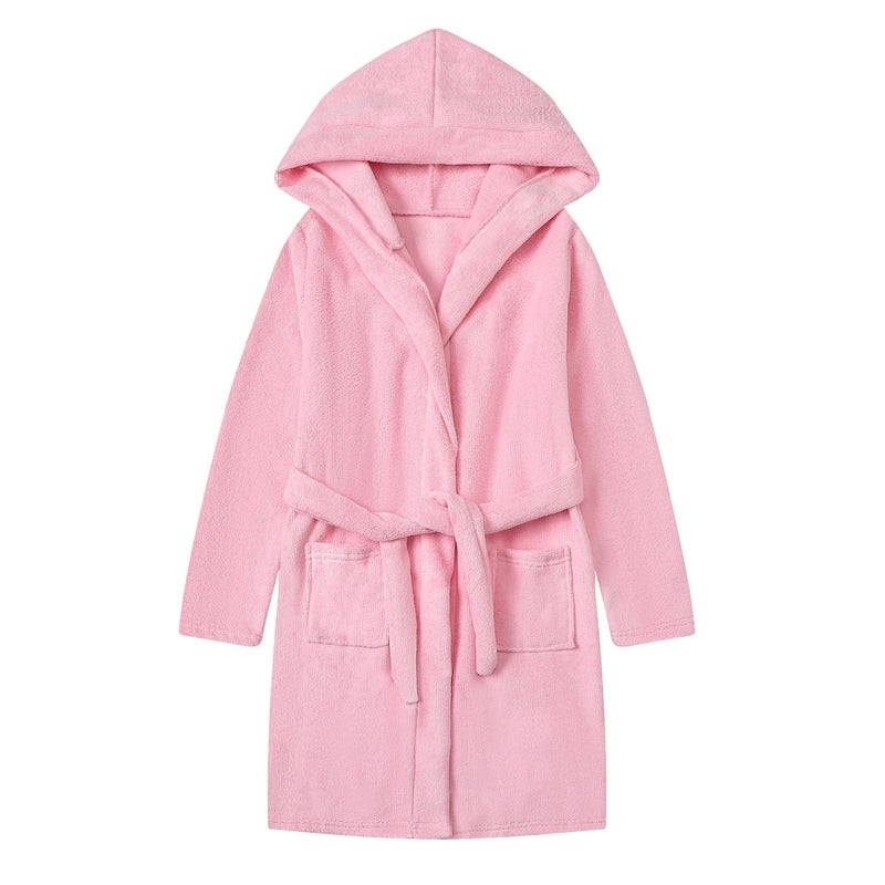Umeyda Boys Girls Hooded Bathrobe Soft Towel Robe Kids Terry Cloth Spa Robes Sleepwear, 3-12 Years, B Pink, 7-8 years - Image 1