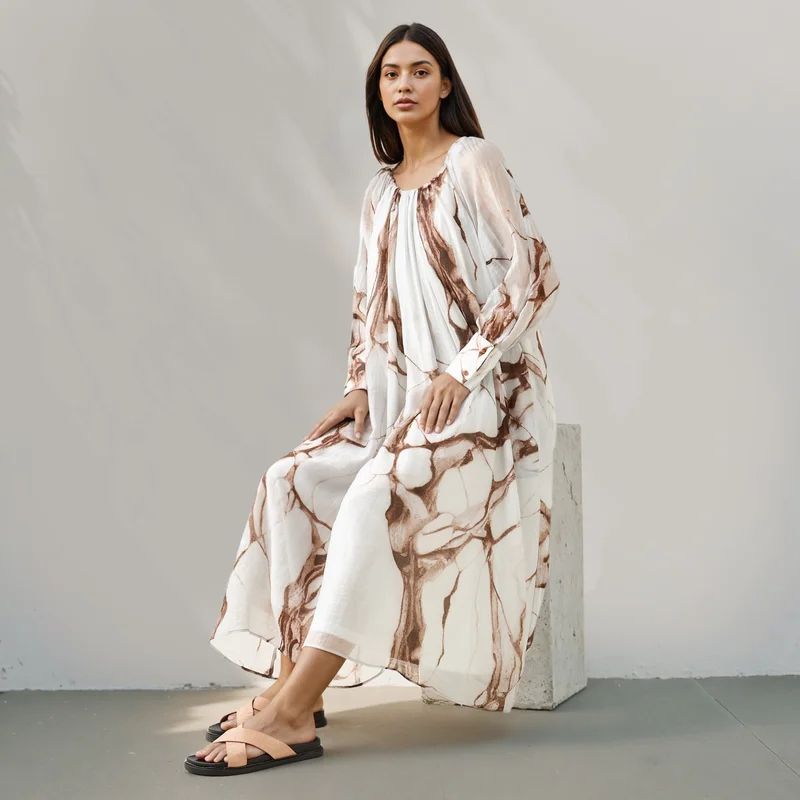 Iconic Marble Print Midi Dress with Pockets