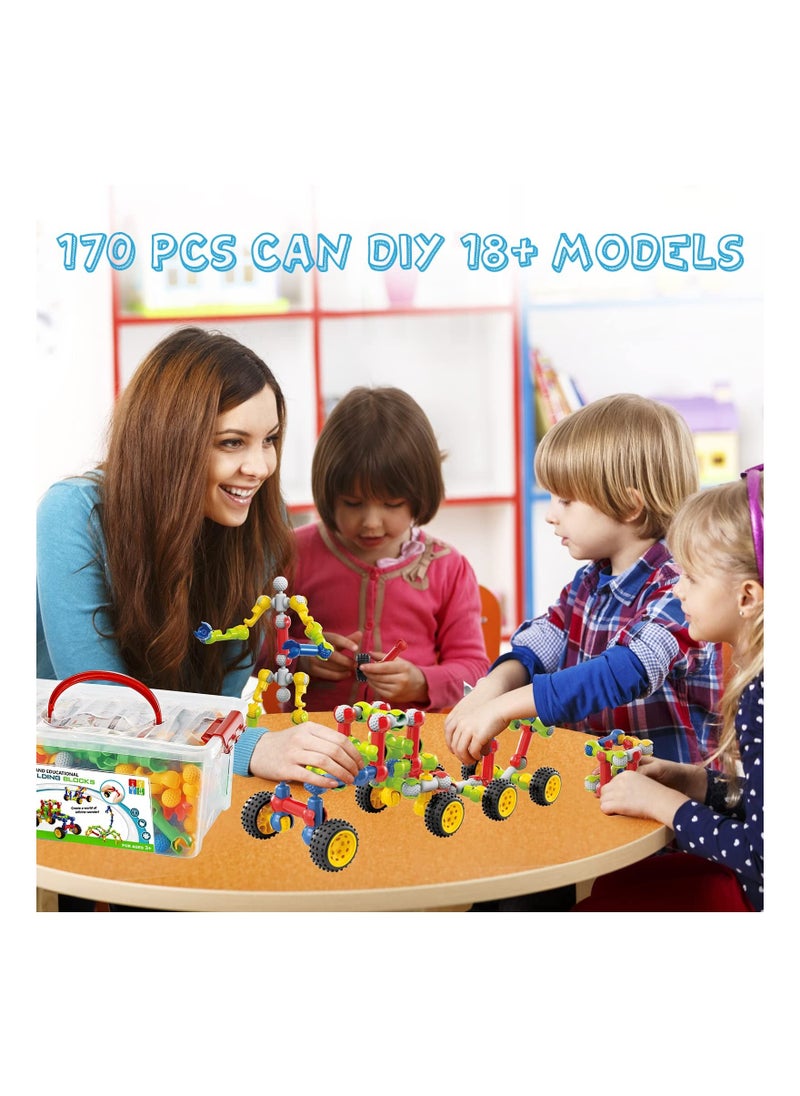 170 Pcs Building Toys for Kids Ages 4-8 with Toy Box Storage, Idea Guide, Building Blocks STEM Toys for 3 4 5 6 7 8 9 Year Old Creative Kids Activity,  Birthday Gifts for Boys Girls  - Image 2
