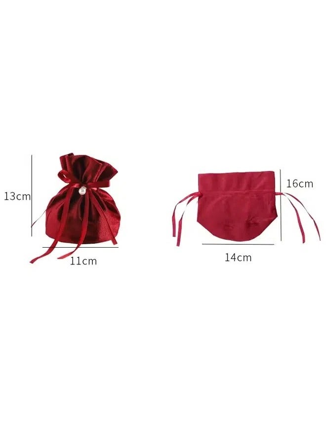 Generic 6 Pcs Velvet Bags, Round Bottom Drawstring Velvet Cloth Gift Pouches Jewelry Candy Gift Bags with Imitation Pearl Charm for Wedding Birthday Party Favors - Red  - Image 2
