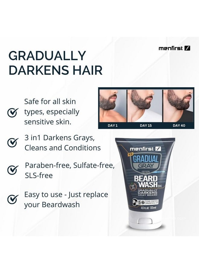 MENFIRST - Gradual Gray Darkening Beard Wash - Gray Reducing Beard Wash, Beard Color Shampoo For Men - Hypoallergenic & Harsh Chemical-Free Beard Dye For Men - For Dark Shades, 4.6 Fl Oz (Pack Of 1) - Image 1