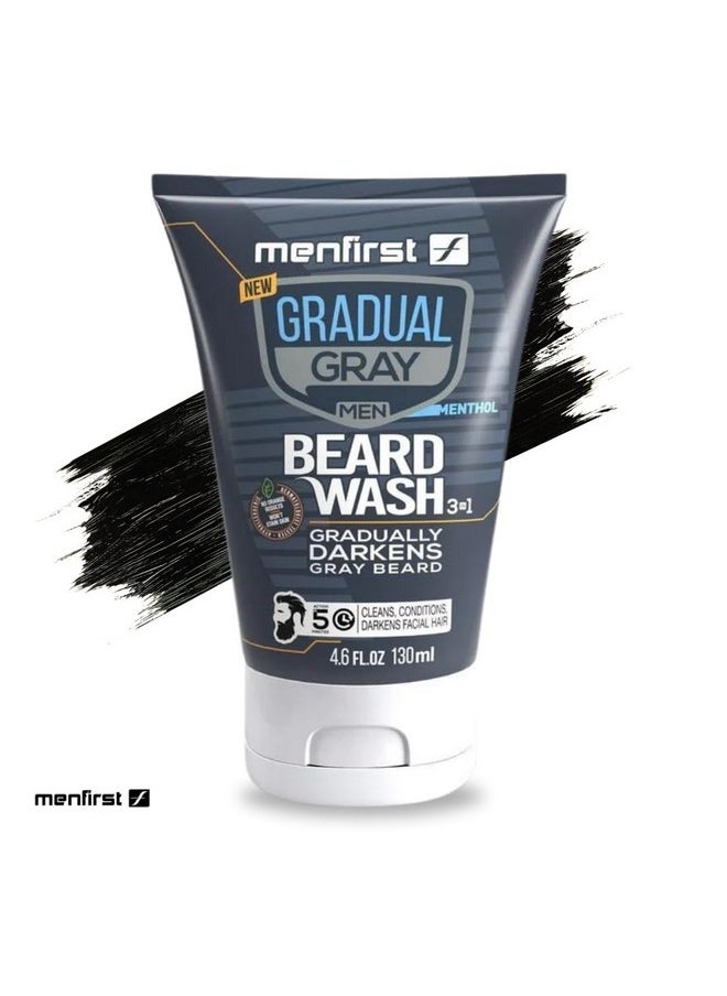 MENFIRST - Gradual Gray Darkening Beard Wash - Gray Reducing Beard Wash, Beard Color Shampoo For Men - Hypoallergenic & Harsh Chemical-Free Beard Dye For Men - For Dark Shades, 4.6 Fl Oz (Pack Of 1) - Image 1