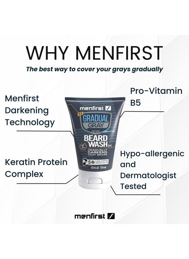MENFIRST - Gradual Gray Darkening Beard Wash - Gray Reducing Beard Wash, Beard Color Shampoo For Men - Hypoallergenic & Harsh Chemical-Free Beard Dye For Men - For Dark Shades, 4.6 Fl Oz (Pack Of 1) - Image 1