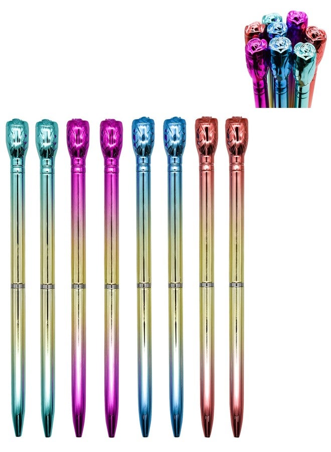 Maydahui 12 PCS Multicolor Rose Ballpoint Pen Retractable Flower Pens Colorful Novelty Pen Black Ink for School Party Home - Image 1