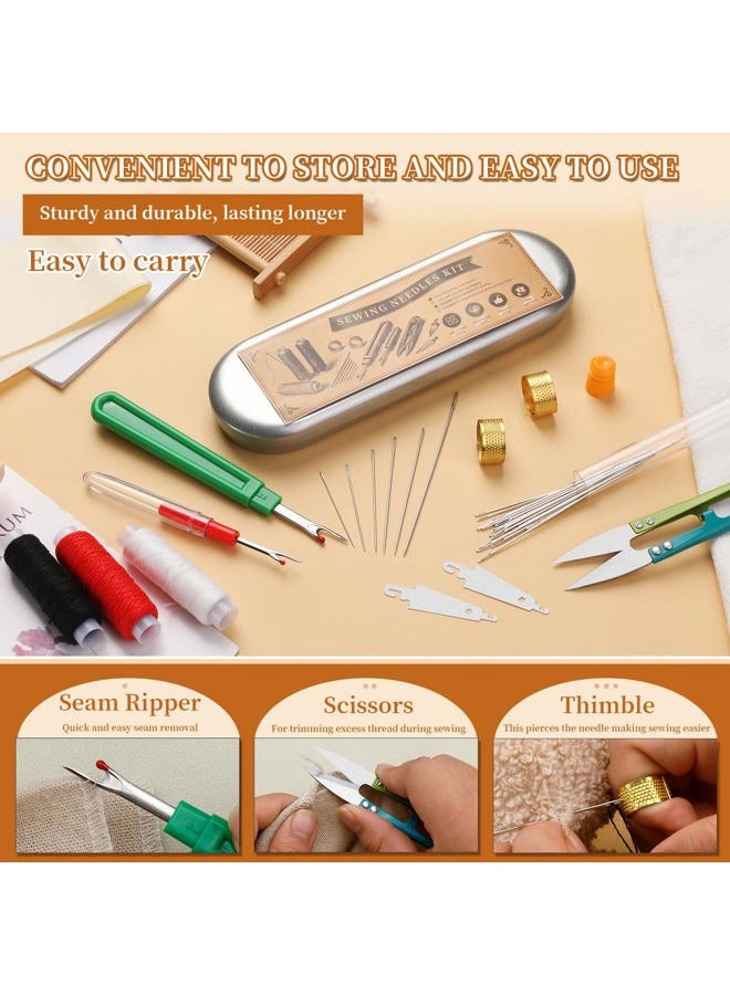 FOUSNOW Big Eye Steel Sewing Needles Kit 42 Pieces for Hand Sewing 6 Sizes Steel Needles Needle Thread Sewing Kit Sewing Ripper Threader Storage Box Supplies for Repairing Quilting Embroidery Crafts - Image 5