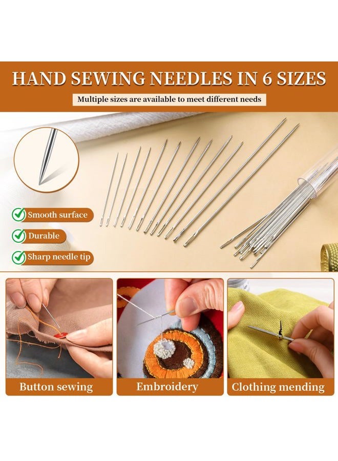 FOUSNOW Big Eye Steel Sewing Needles Kit 42 Pieces for Hand Sewing 6 Sizes Steel Needles Needle Thread Sewing Kit Sewing Ripper Threader Storage Box Supplies for Repairing Quilting Embroidery Crafts - Image 3