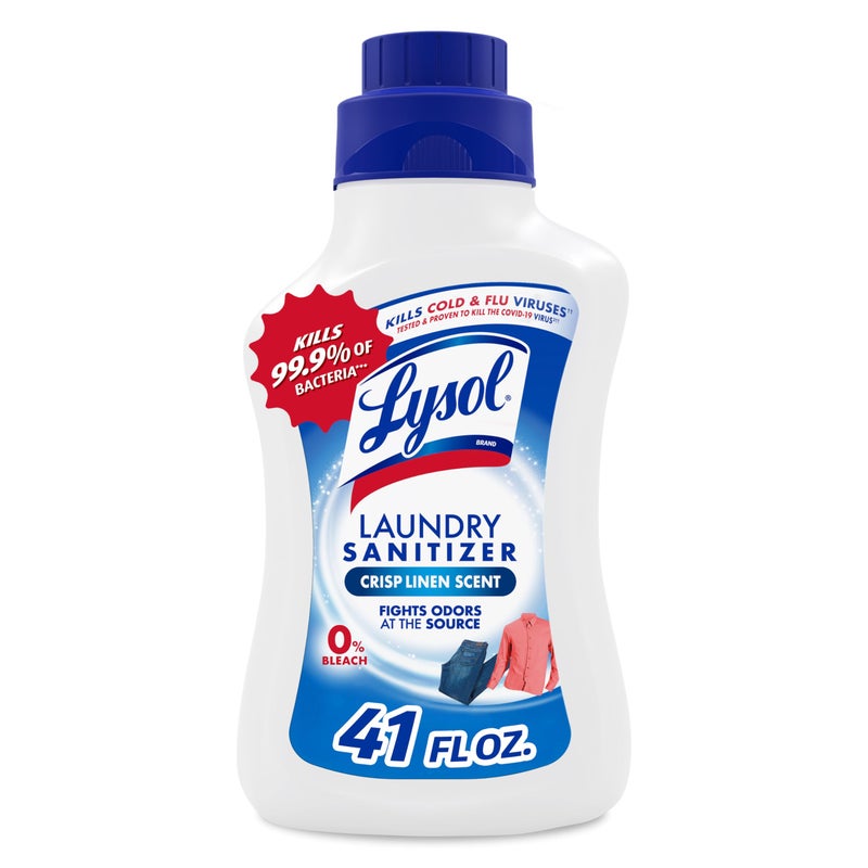 Lysol Disinfectant Laundry Sanitizer & Scent Booster, Laundry Detergent Additive, Color Safe Bleach Alternative, Laundry Odor Eliminator, Kills Bacteria & Viruses, Crisp Linen Scent, 41 Fl Oz Liquid - Image 1