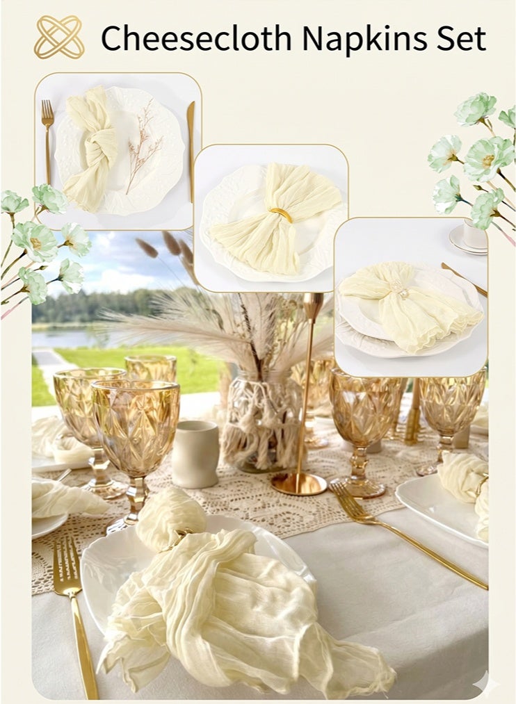 20 Pack Beige Cheesecloth Napkins Boho Washable Cloth Napkins Set of 20 Wrinkled Cheese Cloth Napkins Gauze Dinner Table Napkin for Wedding Party Baby Shower Birthday Decor 50*50CM - Image 4