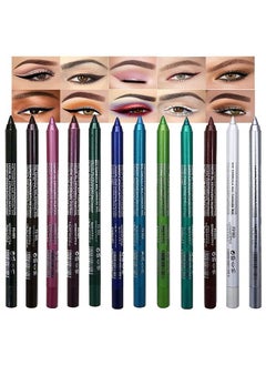 12Pcs Green Blue Brown White Colored Gel Glitter Eyeliner Pencils Pen Set lapiz delineadores de colores para ojos contra el agua Black Eye Liner Gel Pencil for Women Waterproof Smudge Proof