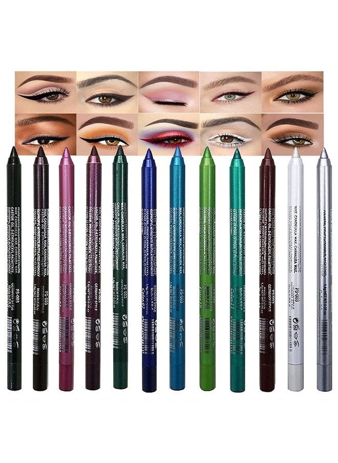 evpct - 12Pcs Green Blue Brown White Colored Gel Glitter Eyeliner Pencils Pen Set lapiz delineadores de colores para ojos contra el agua Black Eye Liner Gel Pencil for Women Waterproof Smudge Proof - Image 1