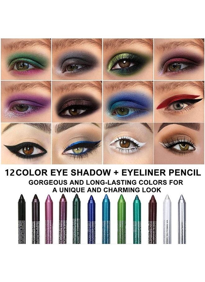 evpct - 12Pcs Green Blue Brown White Colored Gel Glitter Eyeliner Pencils Pen Set lapiz delineadores de colores para ojos contra el agua Black Eye Liner Gel Pencil for Women Waterproof Smudge Proof - Image 1