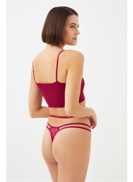 COTTONHILL Cherry Lace Stone Detailed Adjustable Elastic Women's Thong Panties  - Image 3