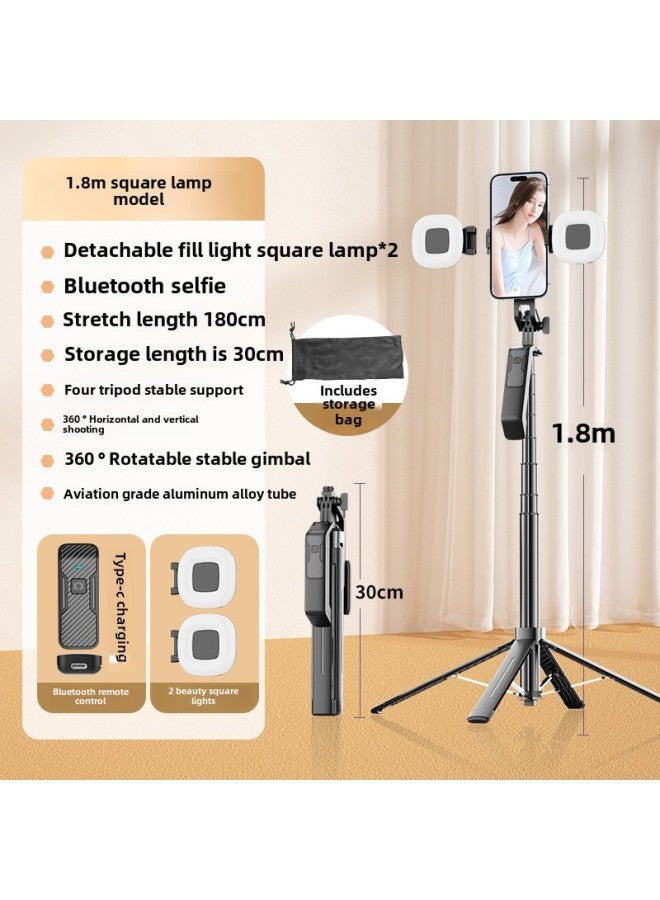 Y Sequence Mobile Phone Selfie Stick Bluetooth Selfie Mobile Phone Live Four-legged Stand Selfie Stick Manufacturers Wholesale-Color:Y19-f2 Double Round Light-black (aluminum Alloy) - Image 1