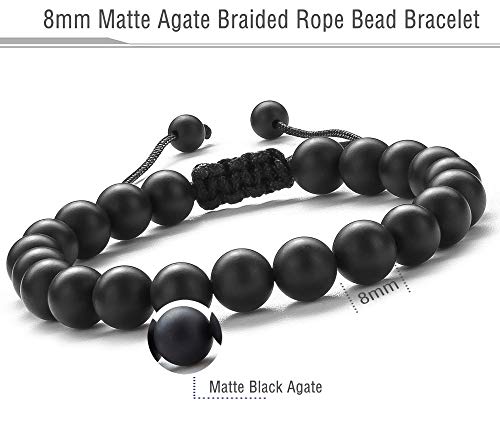 Hamoery Women 8mm Black Matte Agate Beads Bracelet Braided Rope Natural Stone Yoga Bracelet Bangle(Black Matte Agate) - Image 2