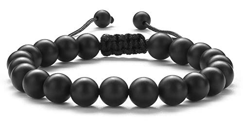 Hamoery Women 8mm Black Matte Agate Beads Bracelet Braided Rope Natural Stone Yoga Bracelet Bangle(Black Matte Agate) - Image 1