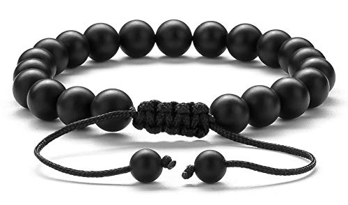 Hamoery Women 8mm Black Matte Agate Beads Bracelet Braided Rope Natural Stone Yoga Bracelet Bangle(Black Matte Agate) - Image 5