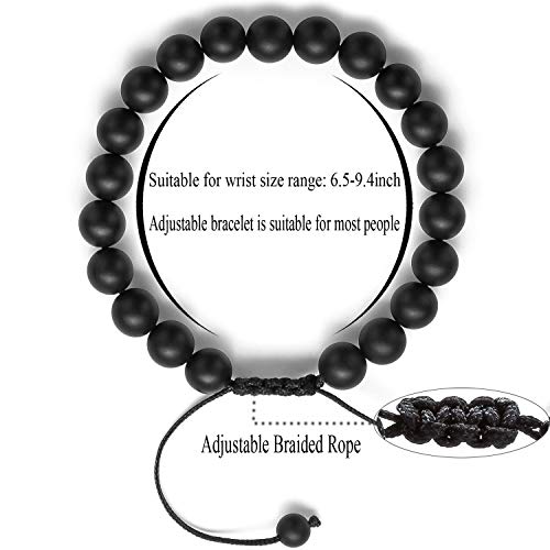 Hamoery Women 8mm Black Matte Agate Beads Bracelet Braided Rope Natural Stone Yoga Bracelet Bangle(Black Matte Agate) - Image 3