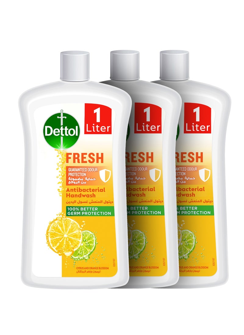 Dettol Fresh Citrus And Orange Blossom Fragrance Handwash Citrus and Orange Blossom 1L Pack of 3Liters - Image 1