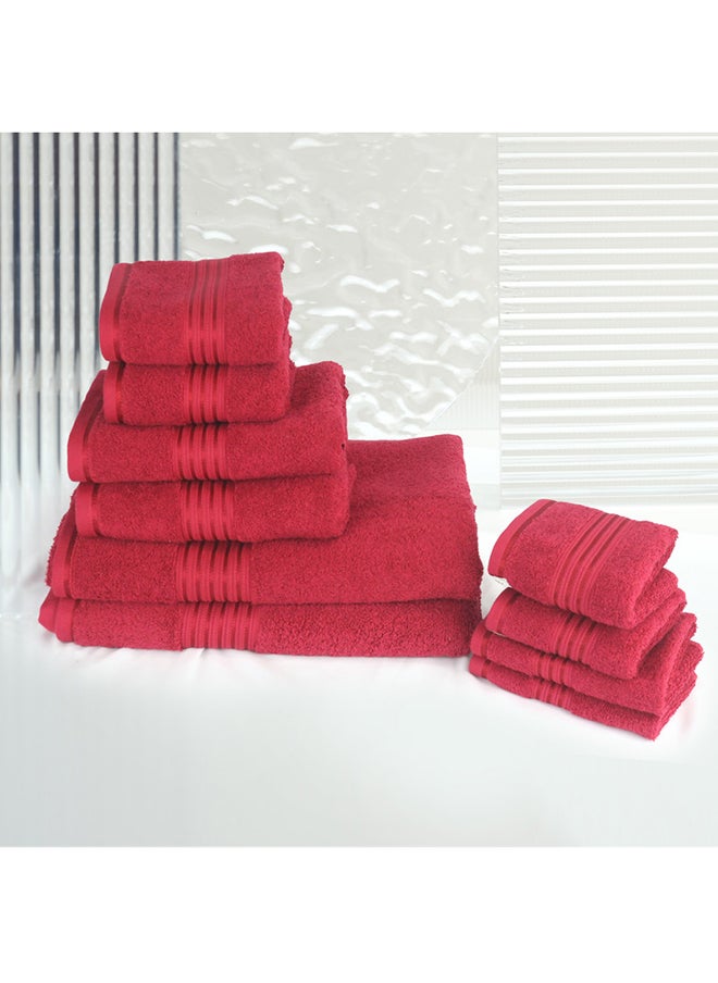 White Rose - 10 Pcs Events Dyed Towel set 550 GSM 100% Cotton Terry Viscose Border 2xBath Towel 75x145cm 2xHand Towel 50x90cm 2xGuest Towel 40x60cm 2xBaby Towel 30x50cm & 2xFace Towel 33x33cm Red Color - Image 1
