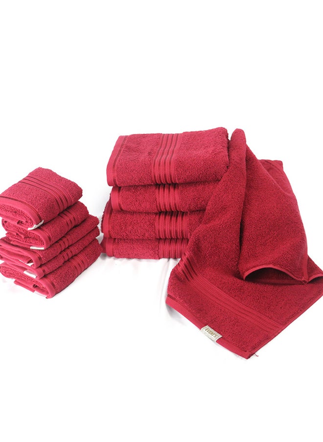 White Rose - 10 Pcs Events Dyed Towel set 550 GSM 100% Cotton Terry Viscose Border 2xBath Towel 75x145cm 2xHand Towel 50x90cm 2xGuest Towel 40x60cm 2xBaby Towel 30x50cm & 2xFace Towel 33x33cm Red Color - Image 1