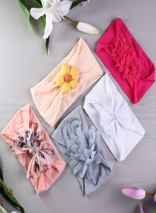 ANNACREATIONS ANNA CREATIONS 5 Pcs Baby Headbands for Girls & Boys, Soft Stretchy Hair Bands with Bow, Flower and Knot Design, Comfortable and Stylish Hair Accessories for Newborn, Infant and Toddler Babies - Image 5