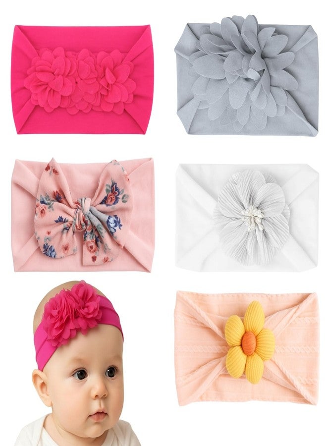 ANNACREATIONS ANNA CREATIONS 5 Pcs Baby Headbands for Girls & Boys, Soft Stretchy Hair Bands with Bow, Flower and Knot Design, Comfortable and Stylish Hair Accessories for Newborn, Infant and Toddler Babies - Image 1