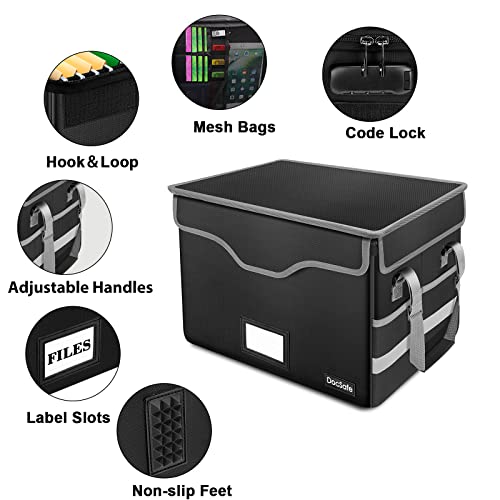 DocSafe Fireproof Document Box with Lock, File Storage Organizer with Mesh Pockets, Collapsible Portable File Box Home Office Safe Filing Cabinet with Handle for Hanging Letter/Legal Folder, Black - Image 4