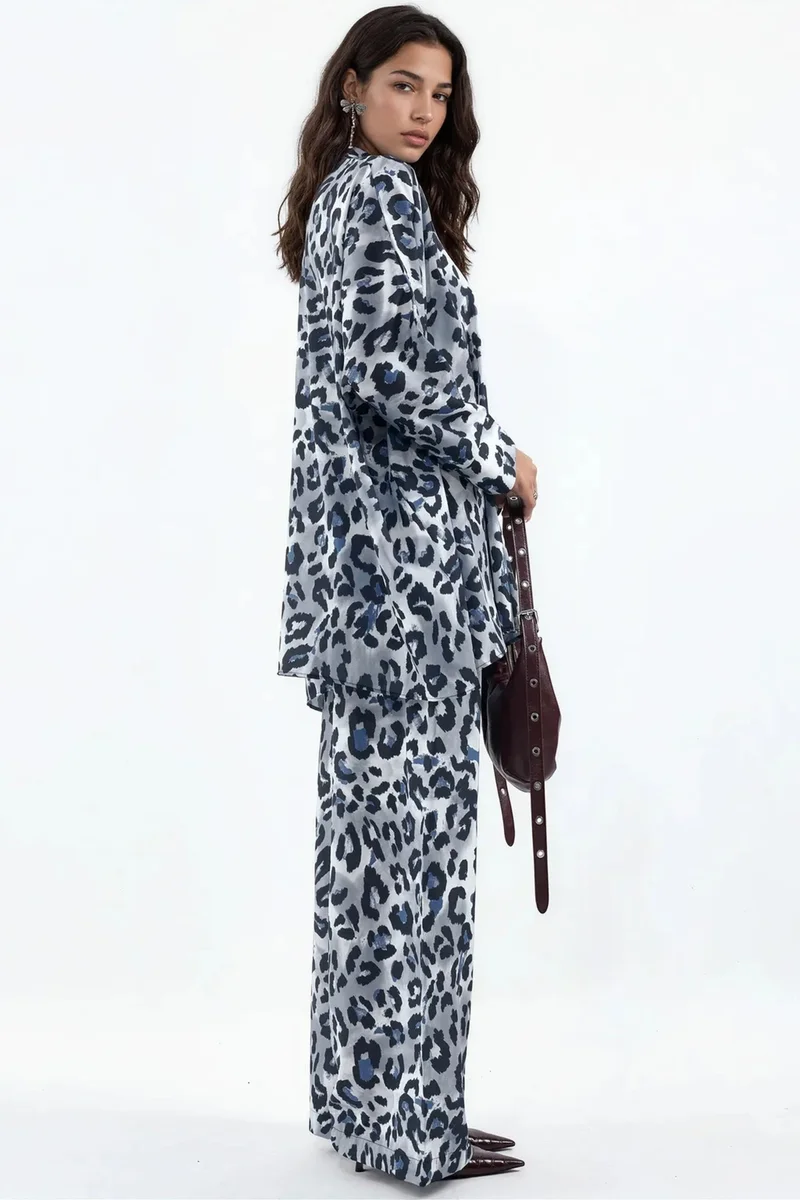 جينيفر Leopard Print Belted Tunic And Wide-Leg Pants Set
