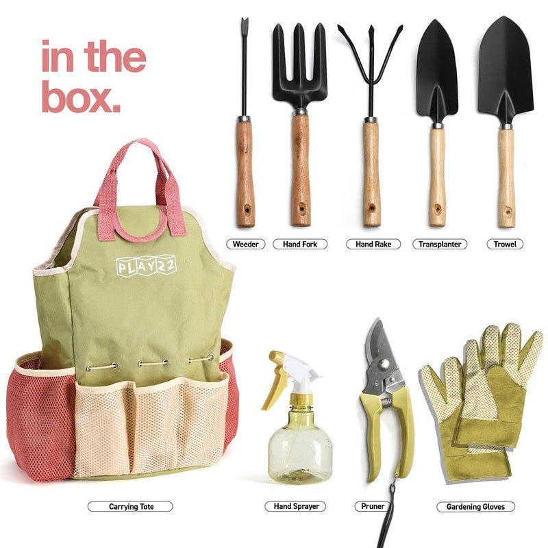 Play22 Gardening Tools Set of 10 - Complete Heavy Duty Garden Tools Set with Fashion Handbag - Durable Gardening Supplies Kit Ideal Garden Gifts for Women - Image 3