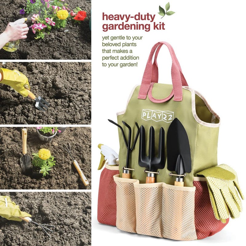 Play22 Gardening Tools Set of 10 - Complete Heavy Duty Garden Tools Set with Fashion Handbag - Durable Gardening Supplies Kit Ideal Garden Gifts for Women - Image 5