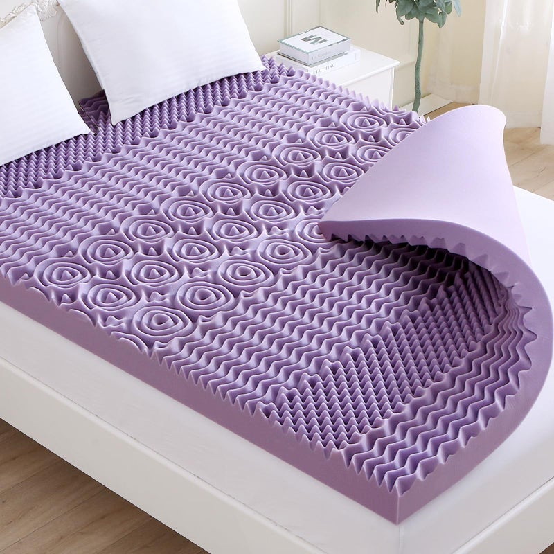 MUXHOMO 3 Inch King Size Mattress Topper 7Zone Gel Infused Mattress Topper Egg Crate Foam Mattress Lavender Cooling Gel Infused Bed Pad CertiPURUS Certified 7680 Lavender
