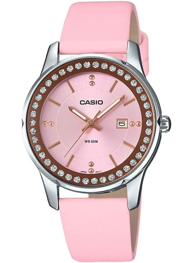 CASIO Enticer Analog Women’s Watch LTP-1358L-4A2VDF, 39.5 mm Pink Dial, Ion-Plated Stainless Steel Case & Pink Leather Band, 50 m WR - Image 1