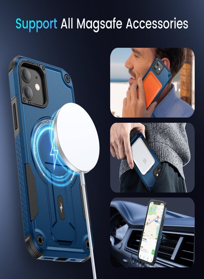 Caka جراب Caka لهاتف iPhone 12، جراب iPhone 12 Pro [واقي شاشة عالي الدقة] [متوافق مع MagSafe] [حامل مخفي]، جراب حماية مغناطيسي لهاتف iPhone 12 و iPhone 12 Pro - 6.1 بوصة (أزرق داكن) - Image 4