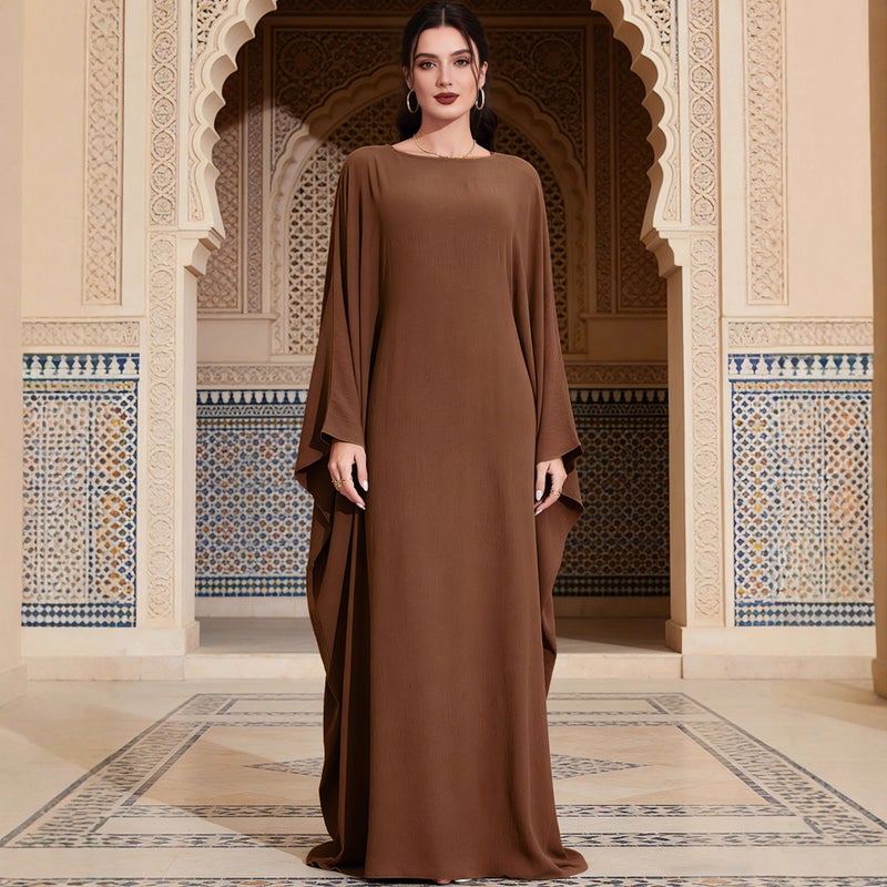 Elegant Ethnic Style Solid Color Batwing Sleeve Long Dress - Image 1