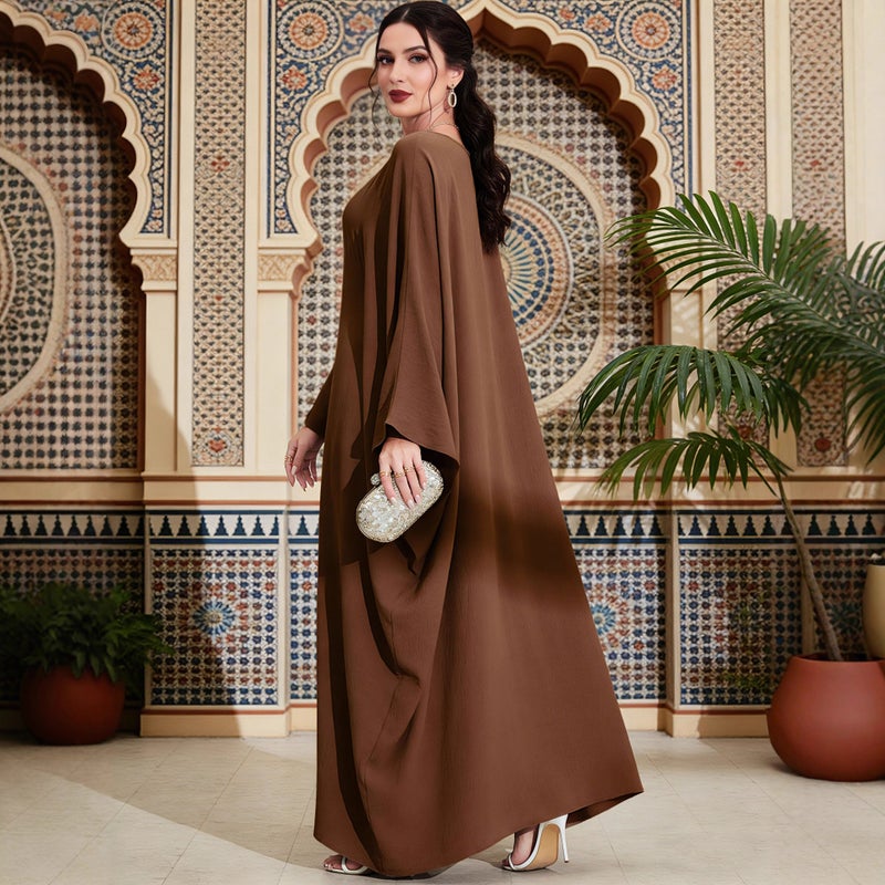 Elegant Ethnic Style Solid Color Batwing Sleeve Long Dress - Image 3