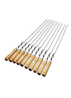 Yuwell 12 Pcs Stainless Steel Barbeque Skewers BBQ Skewer Set 22 inch Reusable BBQ Needle with Wooden Handle for Kabab Fruit Salad Grill and Barbeque 55CM  - Image 1