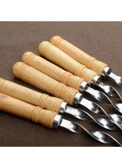 Yuwell 12 Pcs Stainless Steel Barbeque Skewers BBQ Skewer Set 22 inch Reusable BBQ Needle with Wooden Handle for Kabab Fruit Salad Grill and Barbeque 55CM  - Image 3