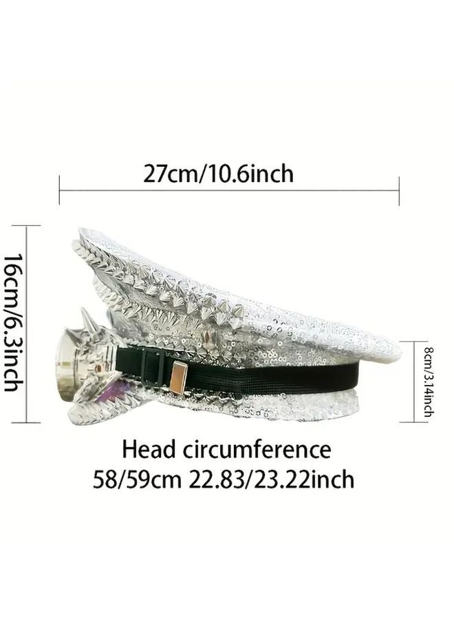 Steampunk Captain Hat with Goggles Silvery Military Party Cosplay Festival Headwear - Image 4