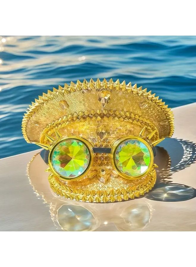 Steampunk Captain Hat with Goggles Silvery Military Party Cosplay Festival Headwear - Image 5