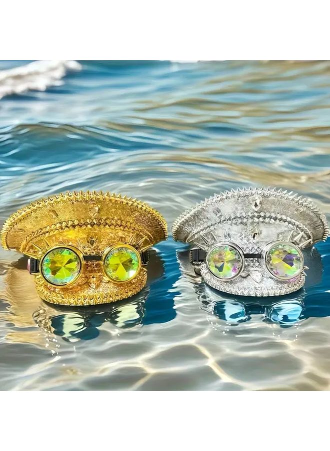 Steampunk Captain Hat with Goggles Silvery Military Party Cosplay Festival Headwear - Image 2