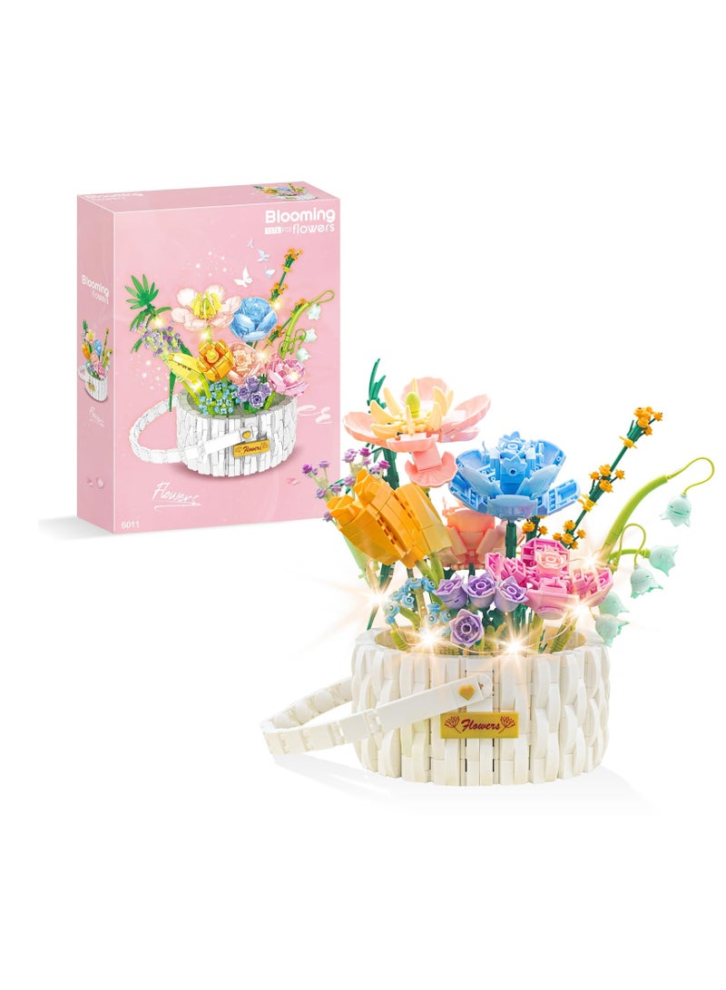 Excefore Flowers Bouquet Building Kit, Flower Basket Building Blocks with Led String Lights, 1376 PCS Artificial Flowers Building Toys, Artificial Flowers Building Toys, Set for 6+ Kids, Gift for Families - Image 1
