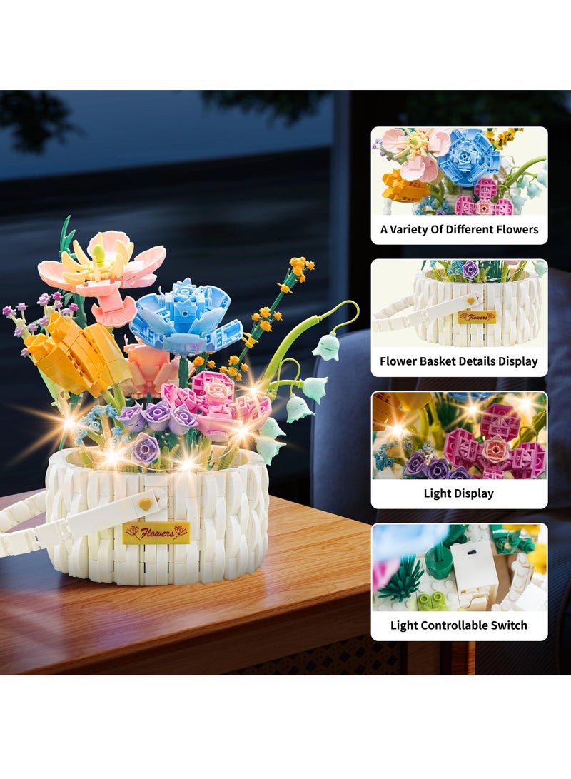 Excefore Flowers Bouquet Building Kit, Flower Basket Building Blocks with Led String Lights, 1376 PCS Artificial Flowers Building Toys, Artificial Flowers Building Toys, Set for 6+ Kids, Gift for Families - Image 5