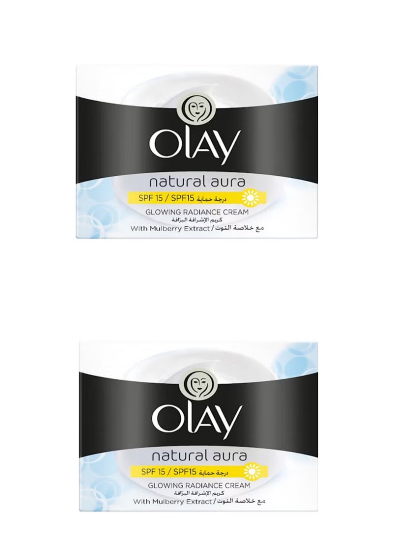 Olay Natural Aura Day SPF 15 Glowing Radiance Cream With Mulberry Extract 2*50grams  (pack of 2) 