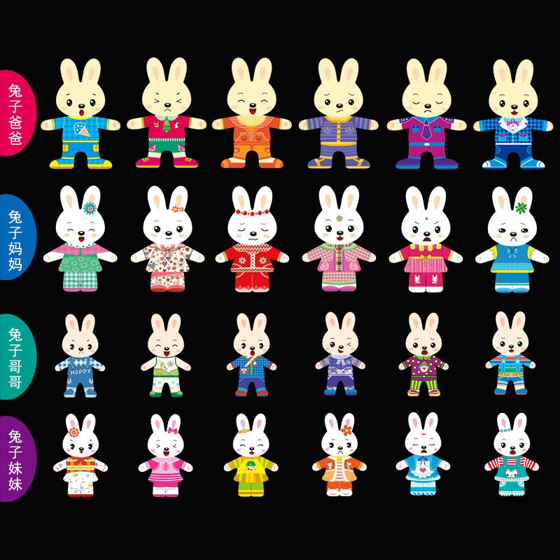 Four Little Rabbits Dress-Up Puzzle Wooden Cartoon Dress-Up Small Animal Puzzle Puzzle Puzzle Toy Children'S Wooden Toy - Image 4