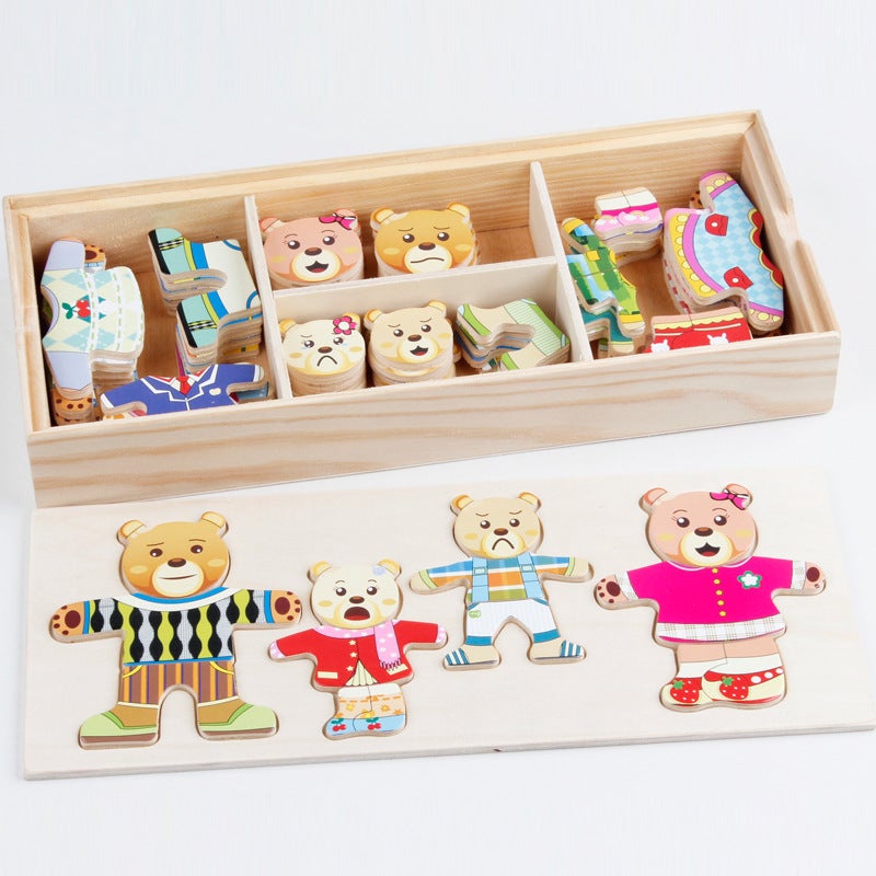 Four Little Rabbits Dress-Up Puzzle Wooden Cartoon Dress-Up Small Animal Puzzle Puzzle Puzzle Toy Children'S Wooden Toy - Image 1